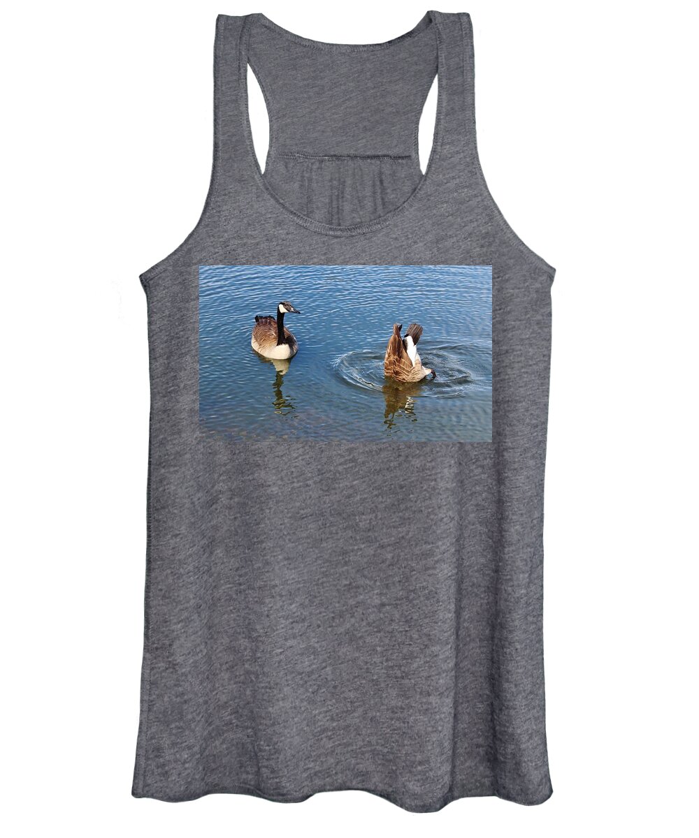 Canadian Geese Women's Tank Top featuring the photograph One Up One Down by Cynthia Guinn