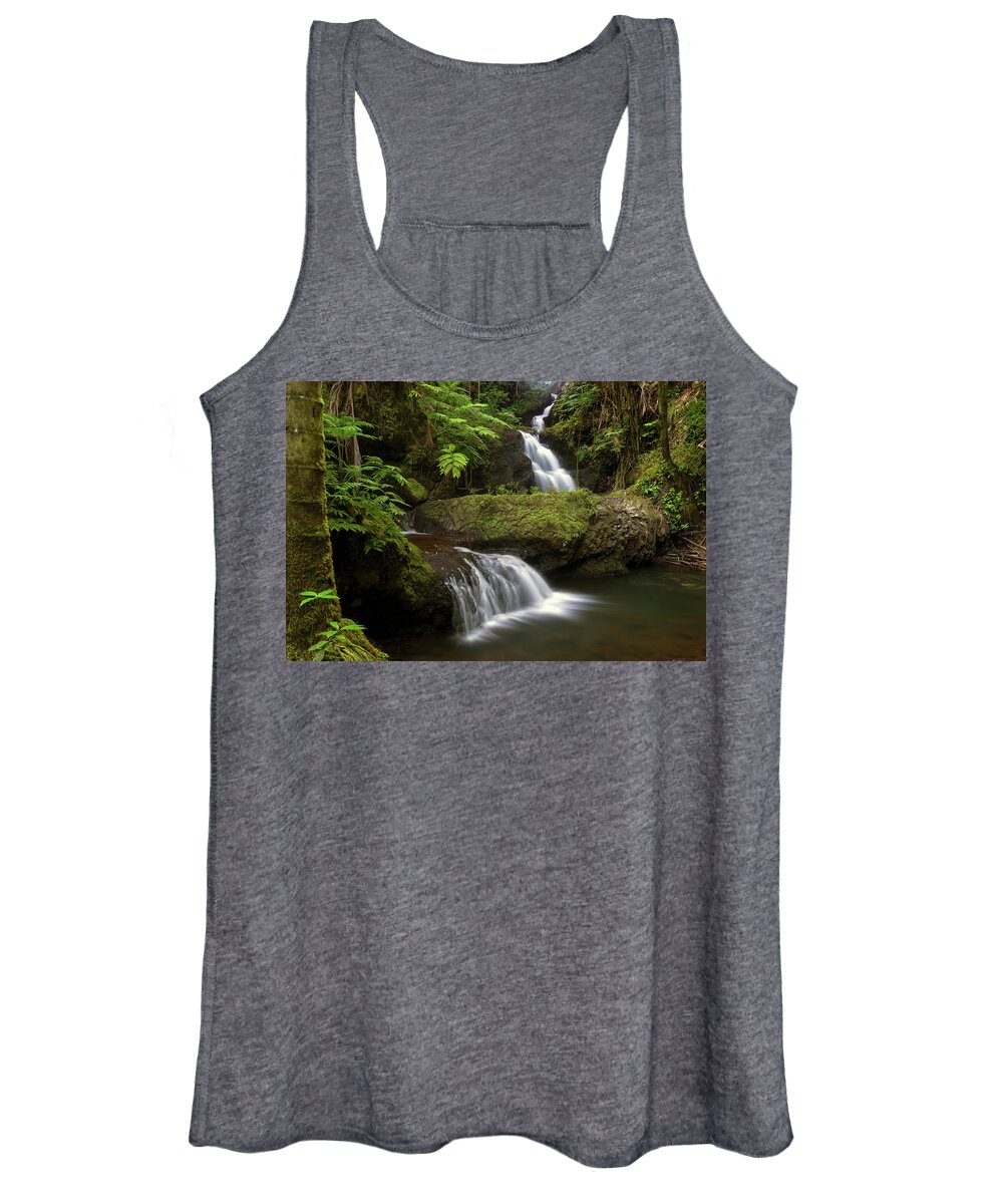 Big Island Women's Tank Top featuring the photograph Onomea Falls by Christopher Johnson