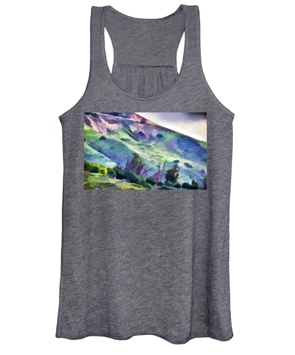 Linda Brody Women's Tank Top featuring the digital art Orange County Hillside Painted Effects I by Linda Brody