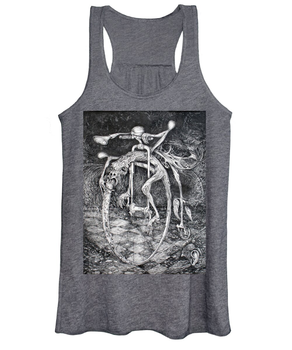 Ouroboros Women's Tank Top featuring the drawing Ouroboros Perpetual Motion Machine by Otto Rapp