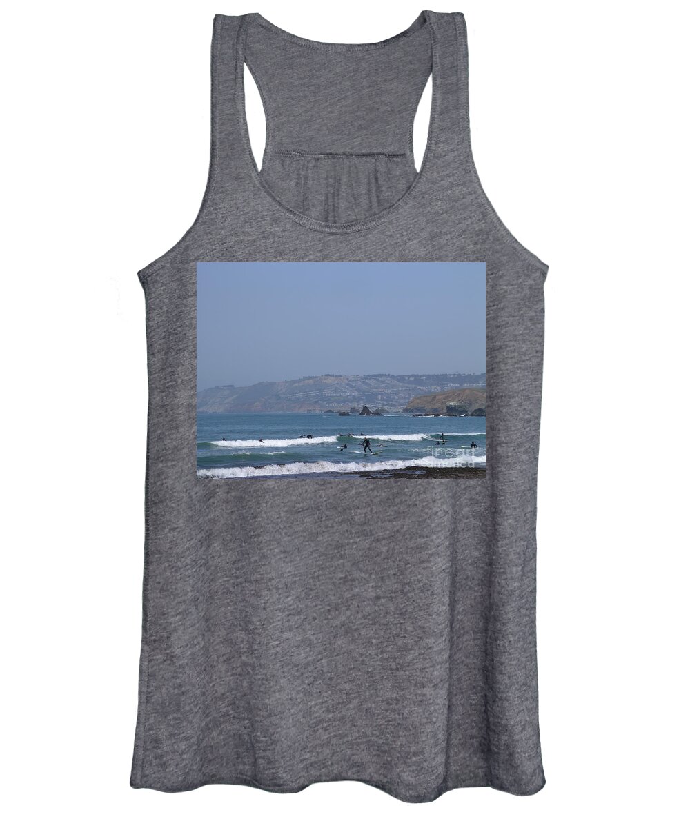 Surf Women's Tank Top featuring the photograph Pacifica Surfing by Cynthia Marcopulos