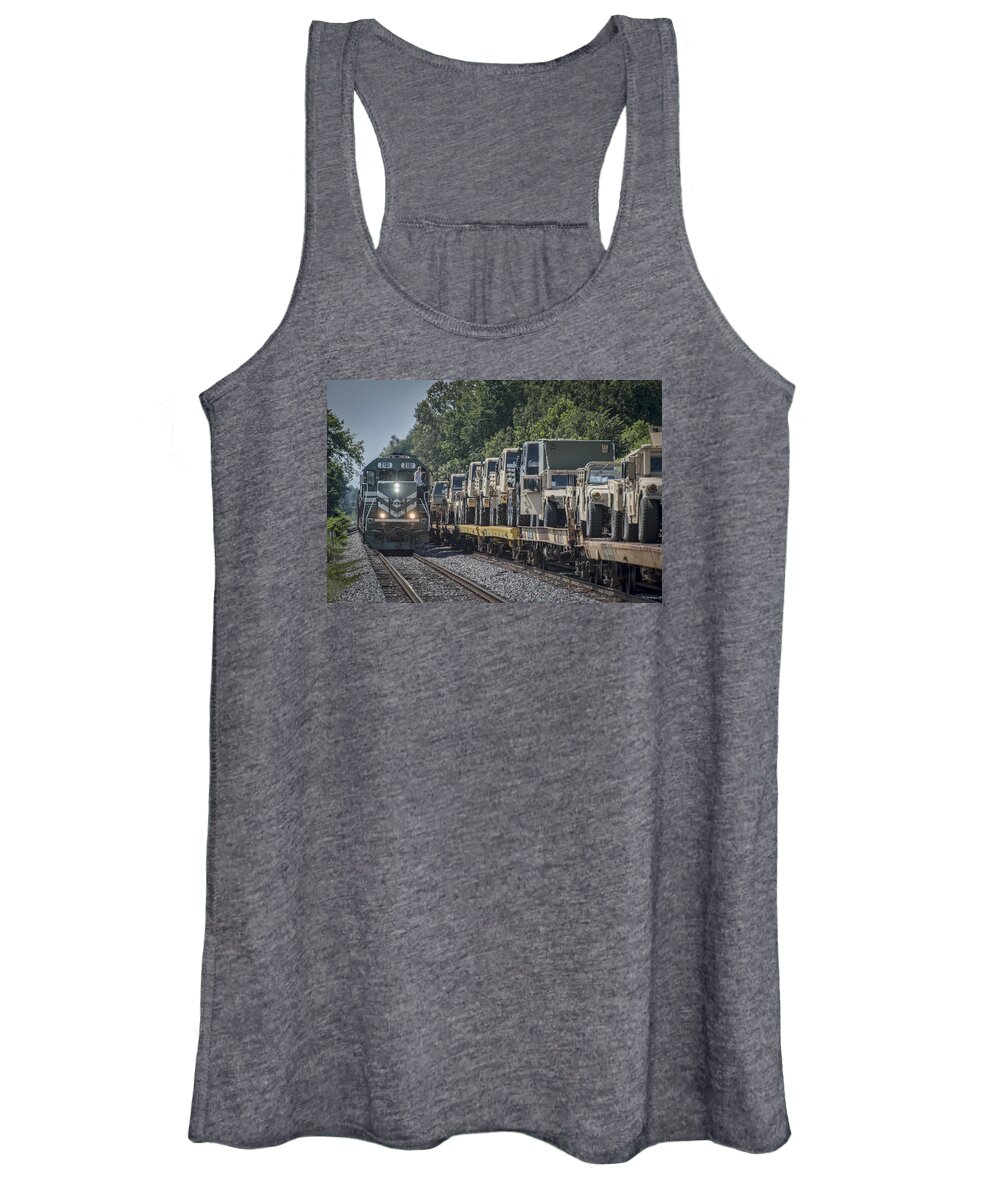 P&l Women's Tank Top featuring the photograph PAL Military Train Roll-by by Jim Pearson