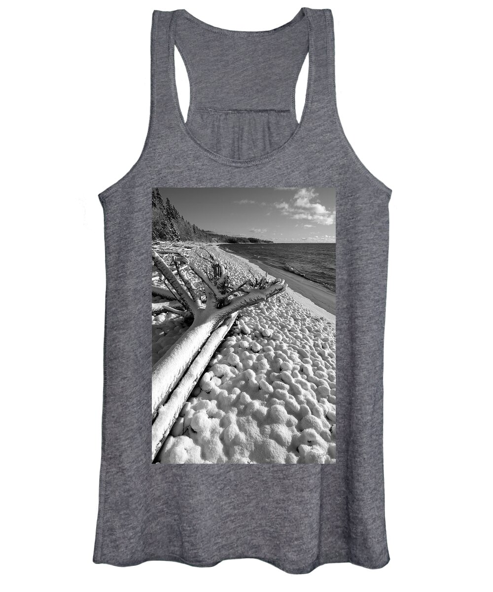 Lake Superior Women's Tank Top featuring the photograph Pebble Beach Winter by Doug Gibbons