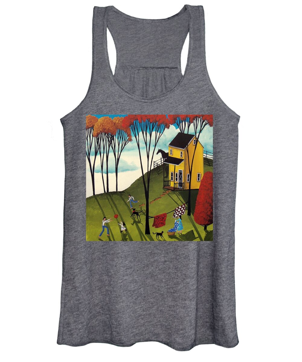 Art Women's Tank Top featuring the painting Perfect Day - folk art country landscape by Debbie Criswell