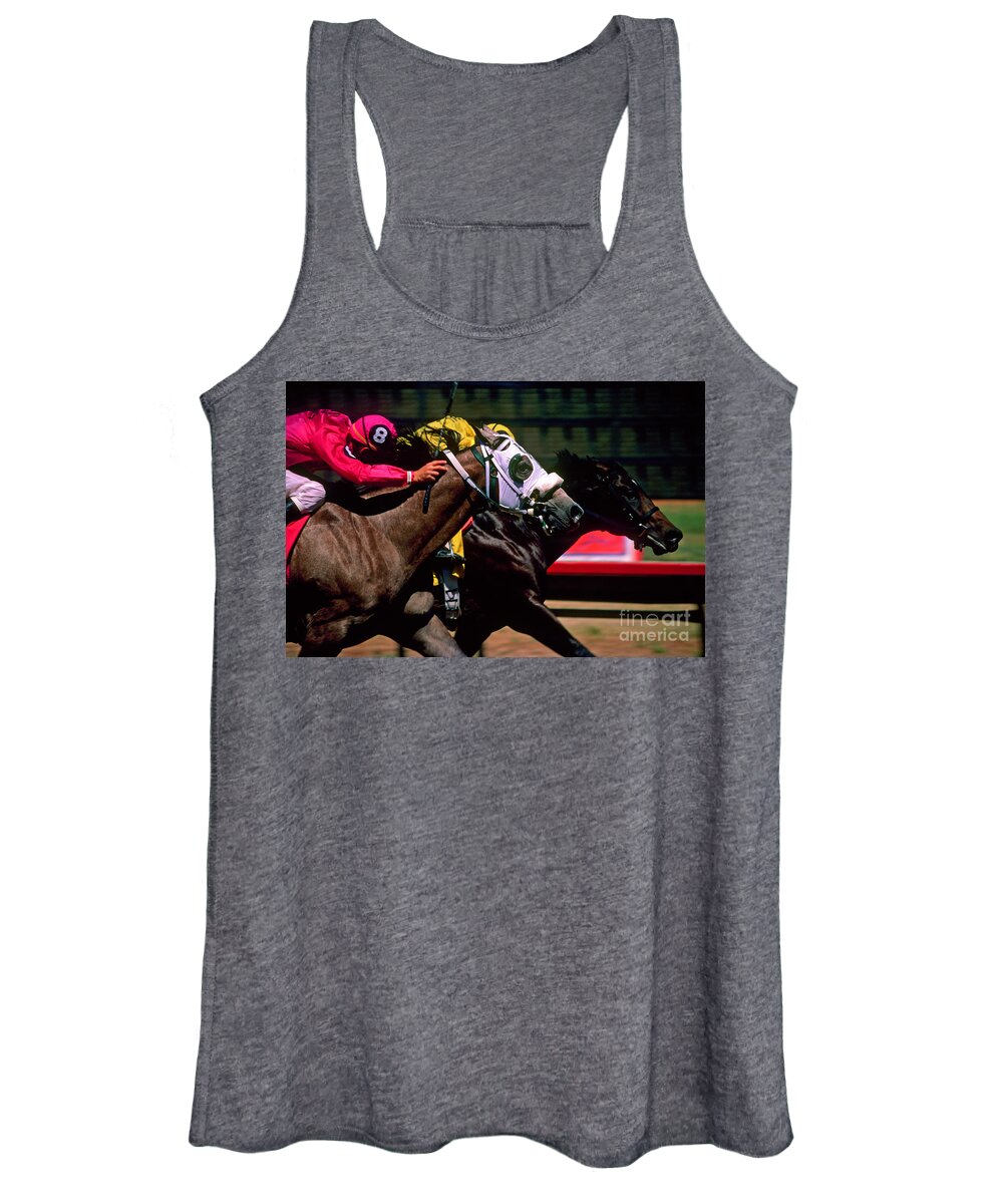 Horse Women's Tank Top featuring the photograph Photo Finish by Kathy McClure