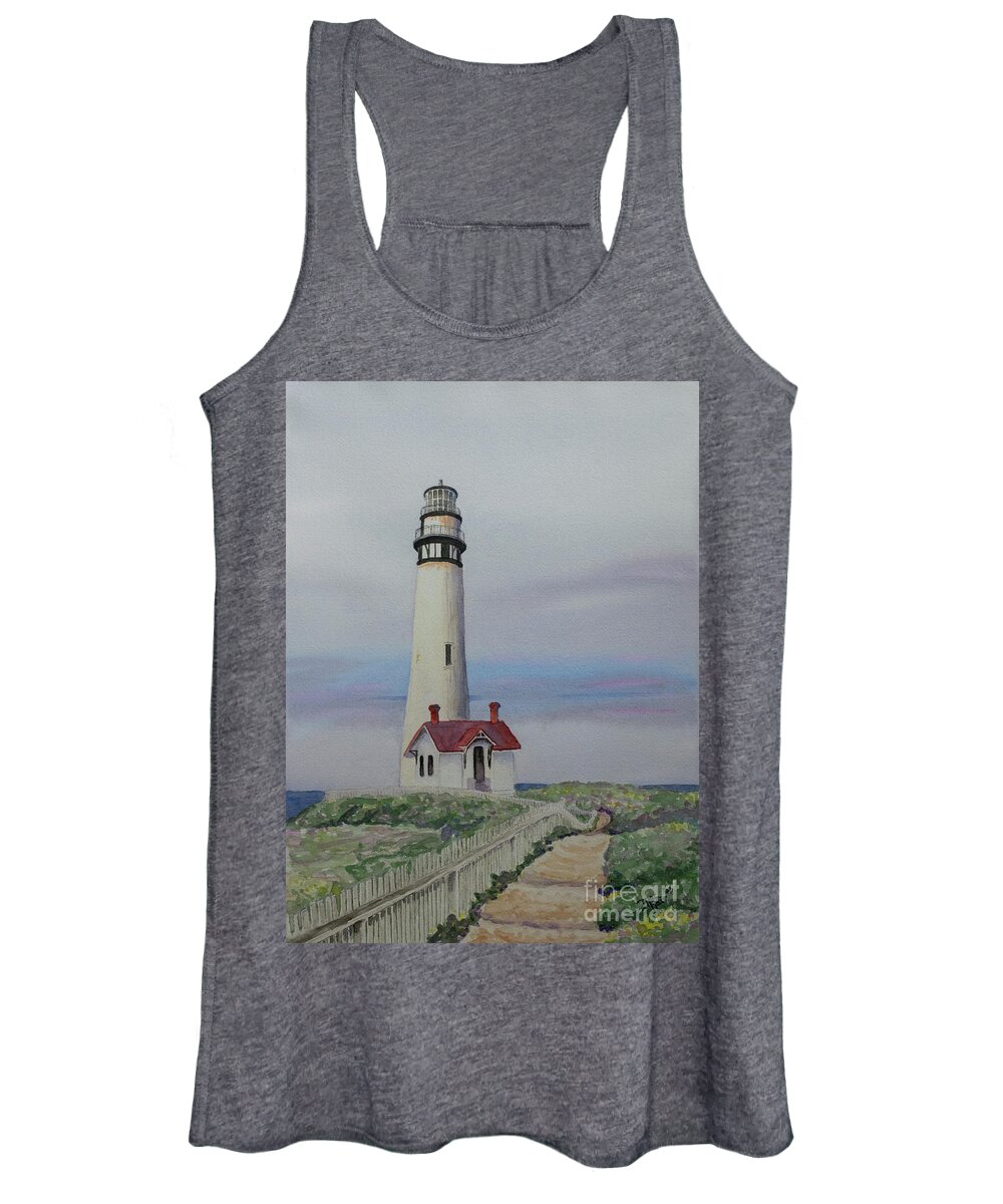 Lighthouse Women's Tank Top featuring the painting Pigeon Point Lighthouse by Jackie MacNair