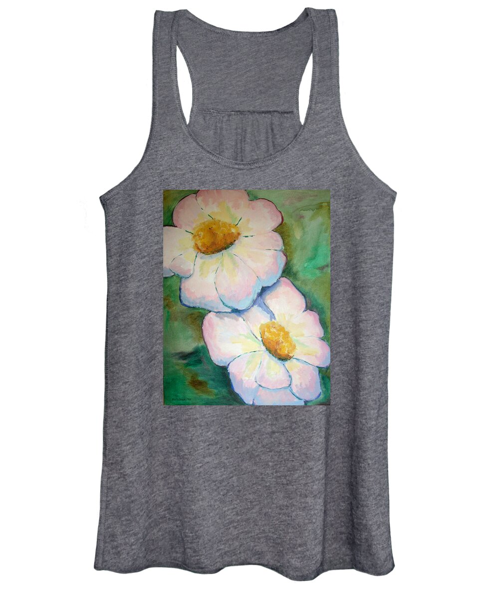 Acrylic Painting Women's Tank Top featuring the painting Pink Disc Flowers by Karla Beatty