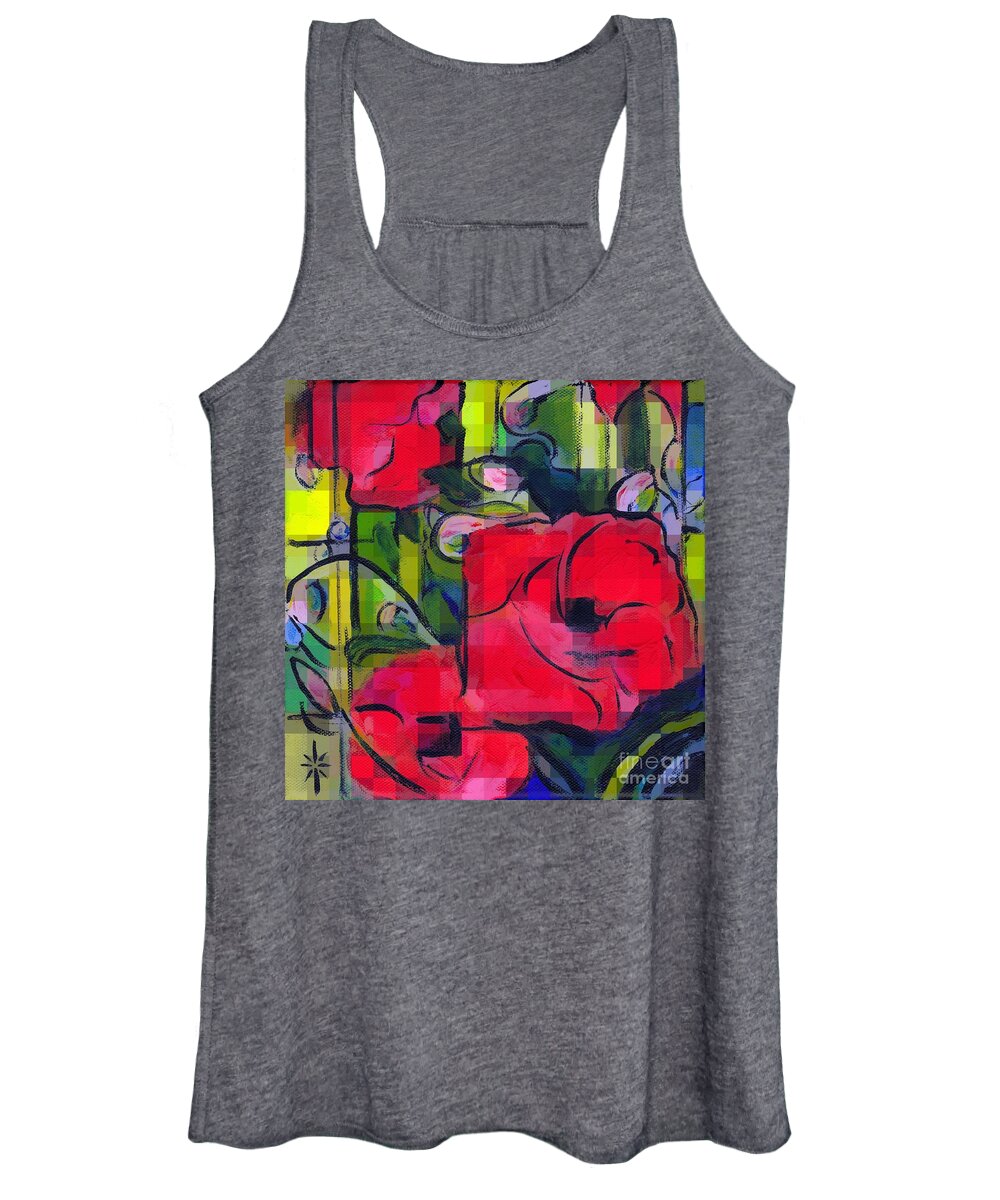 Painting Women's Tank Top featuring the painting Pixelated Poppies by Jodie Marie Anne Richardson Traugott     aka jm-ART