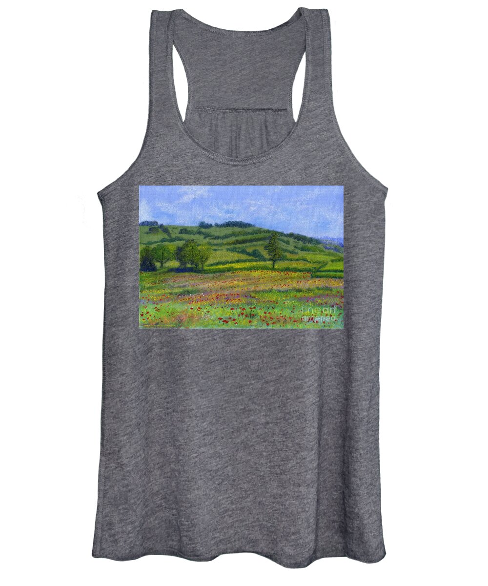 Red Poppies Women's Tank Top featuring the pastel Red Poppies in Cribyn Fields by Edward McNaught-Davis