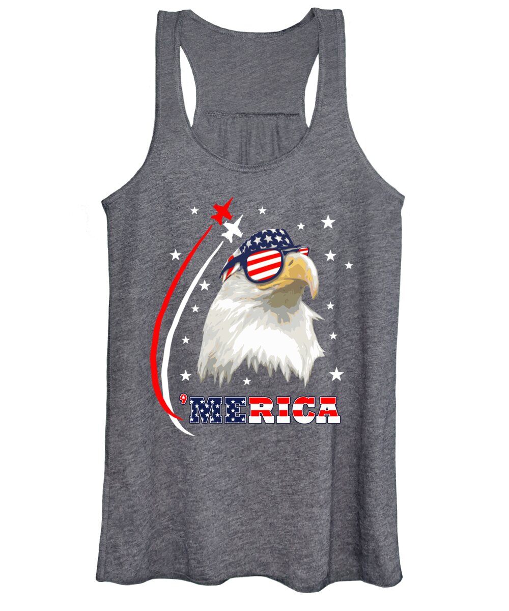 4th Of July July 4th Women's Tank Top featuring the mixed media Proud Bald Eagle by Megan Miller