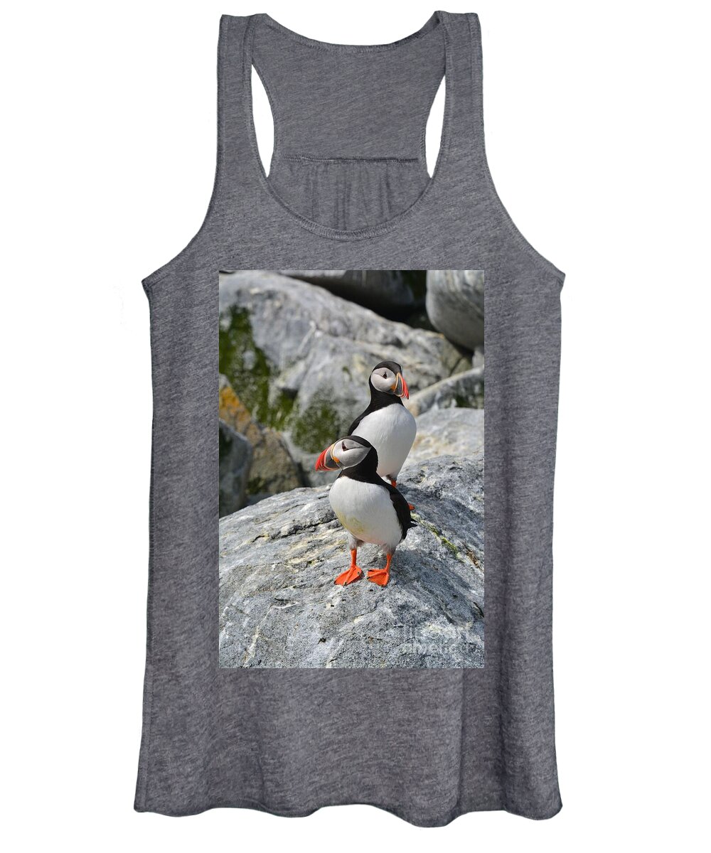 Puffins Women's Tank Top featuring the photograph Puffins by Steve Brown