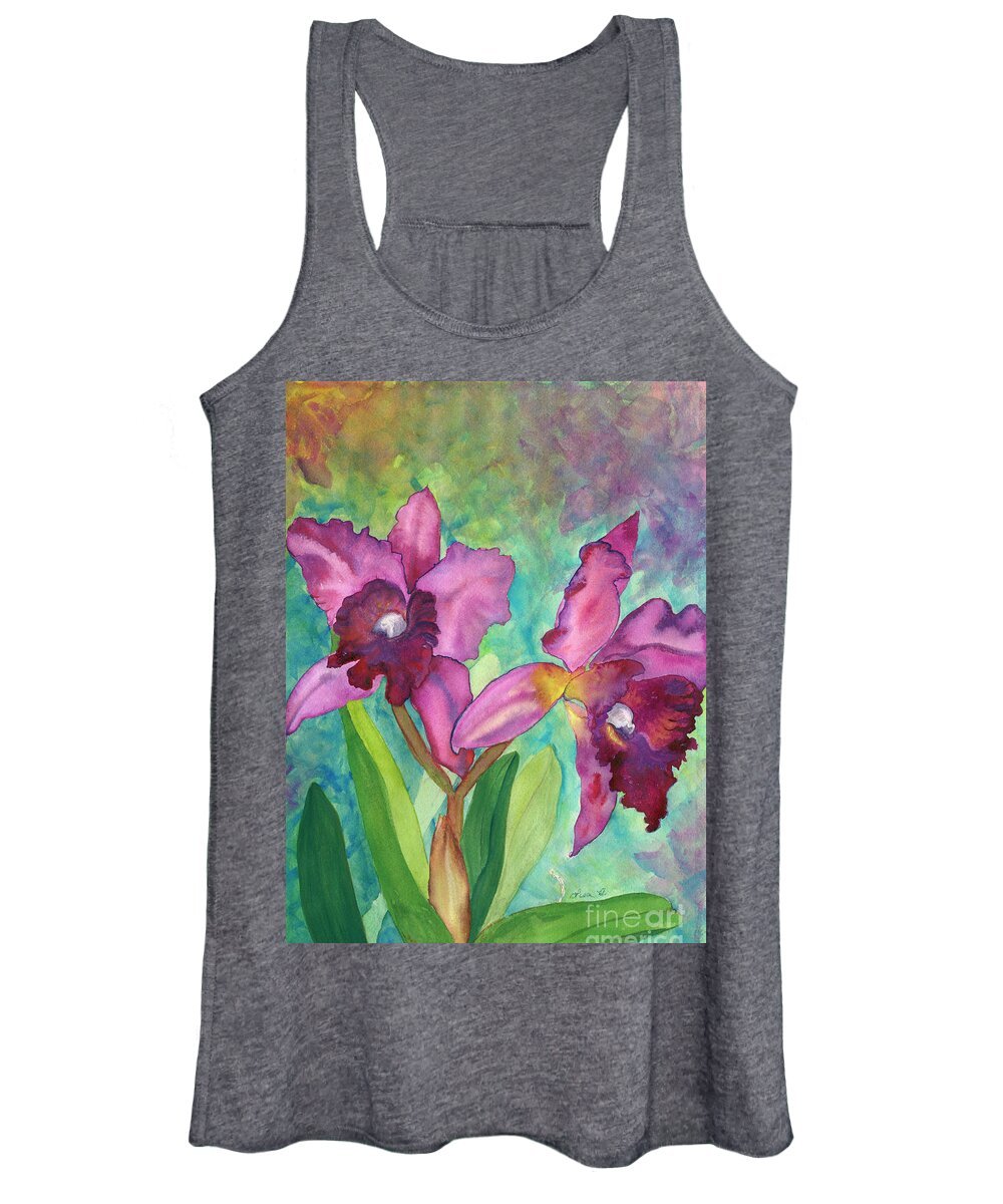  Orchid Women's Tank Top featuring the painting Purple Cattleya Orchid by Lisa Debaets