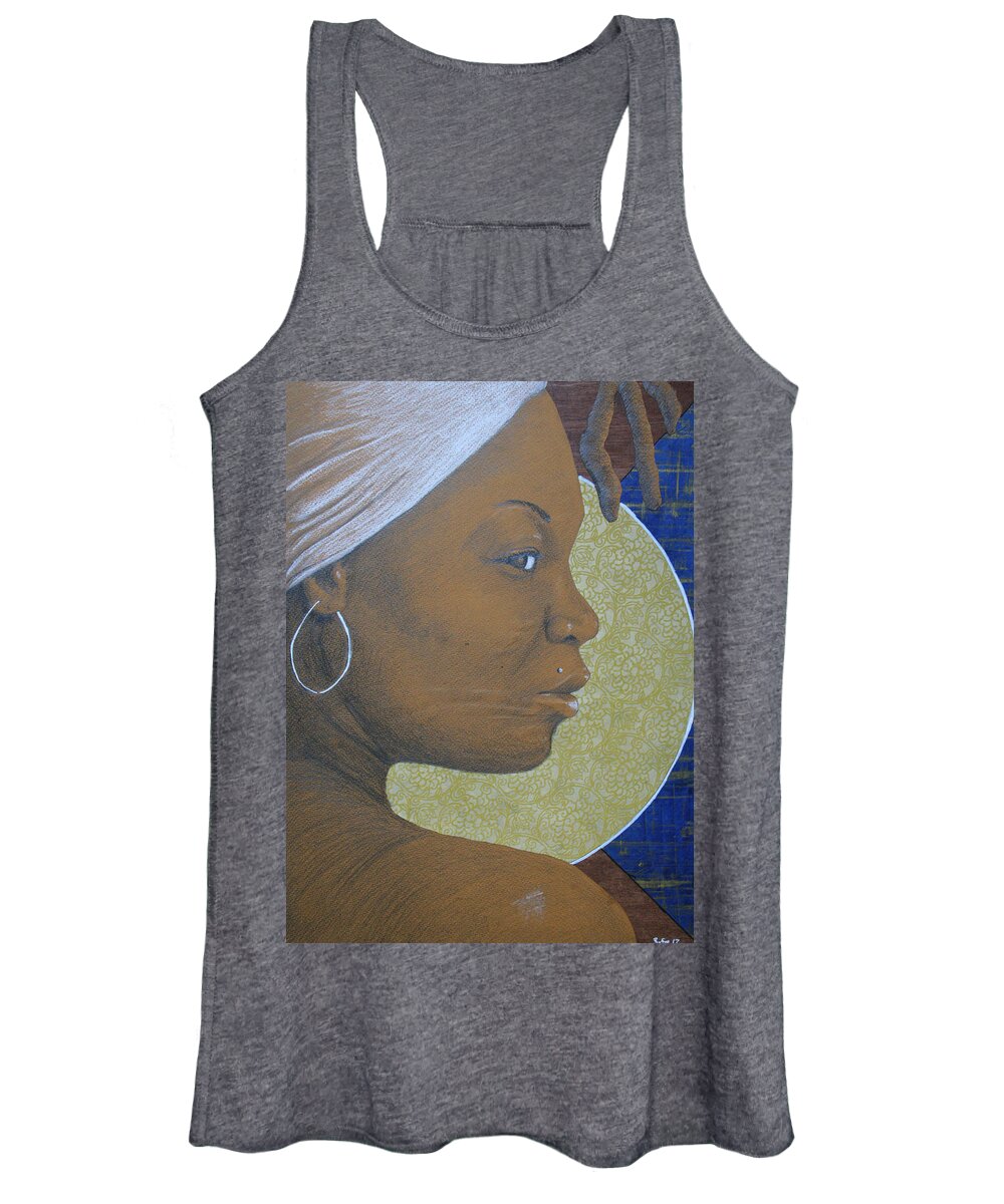 Black Women's Tank Top featuring the drawing Queen Q by Edmund Royster