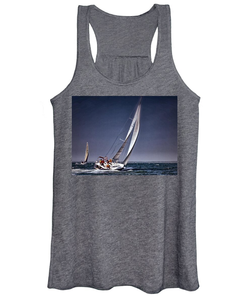 Sailing Women's Tank Top featuring the photograph Racing to Nantucket by Bruce Gannon