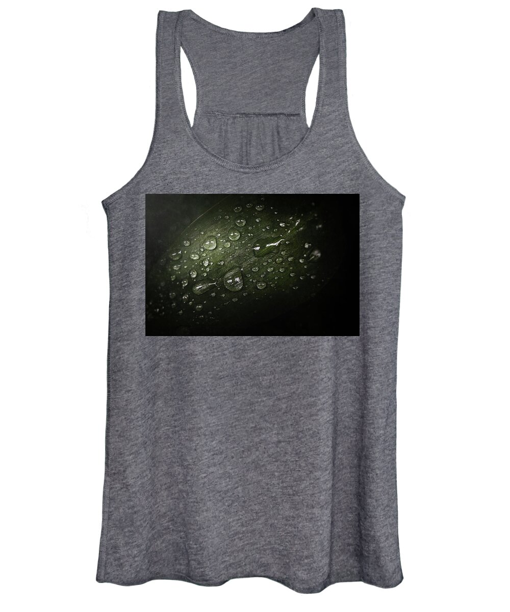 Macro Women's Tank Top featuring the photograph Rain Drops on Leaf by Scott Norris
