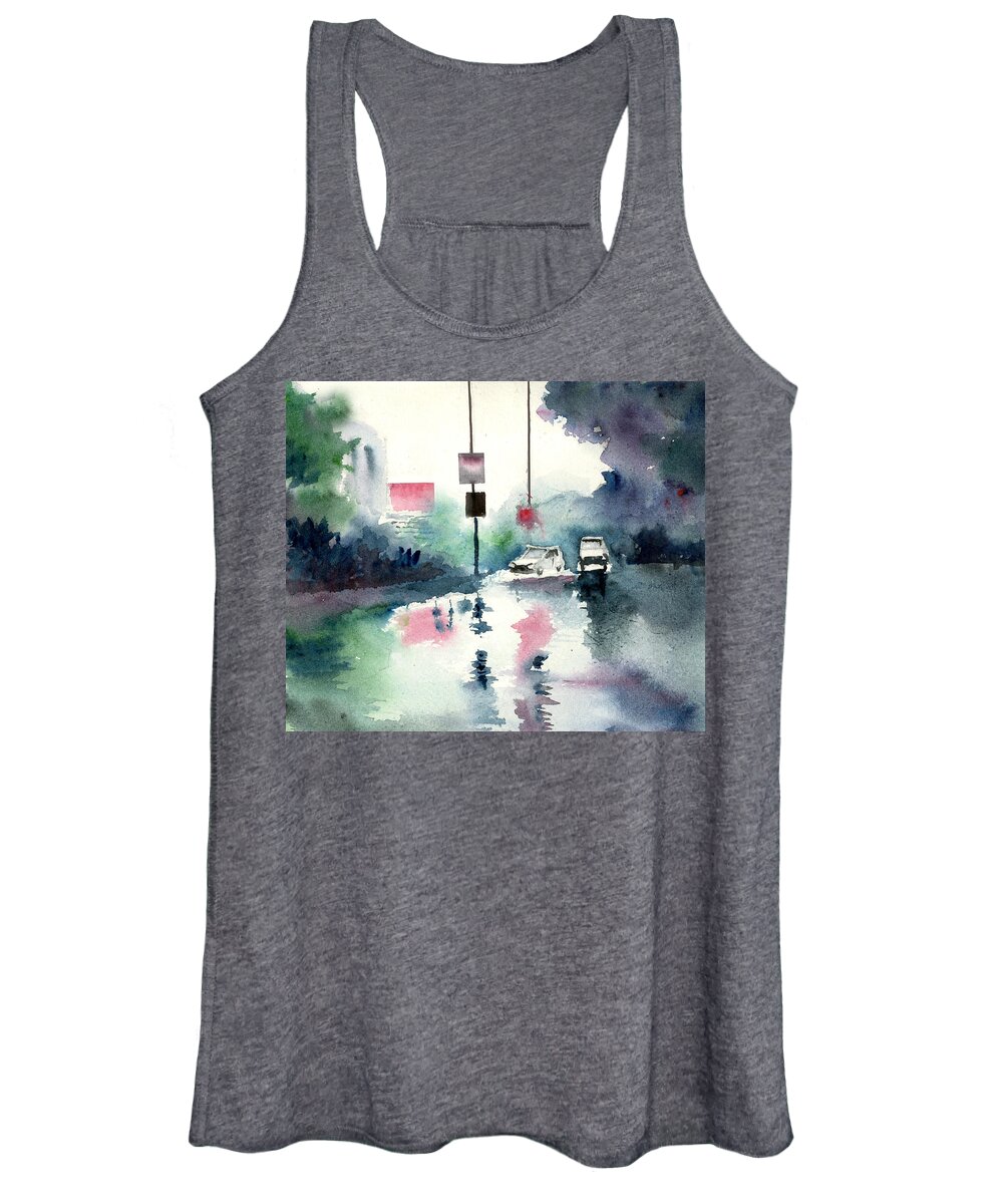 Nature Women's Tank Top featuring the painting Rainy Day by Anil Nene