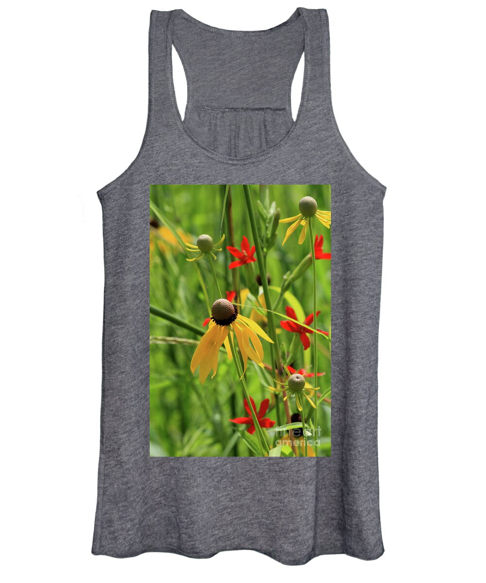Yellow Coneflowers Women's Tank Top featuring the photograph Red and Yellow by Paula Guttilla