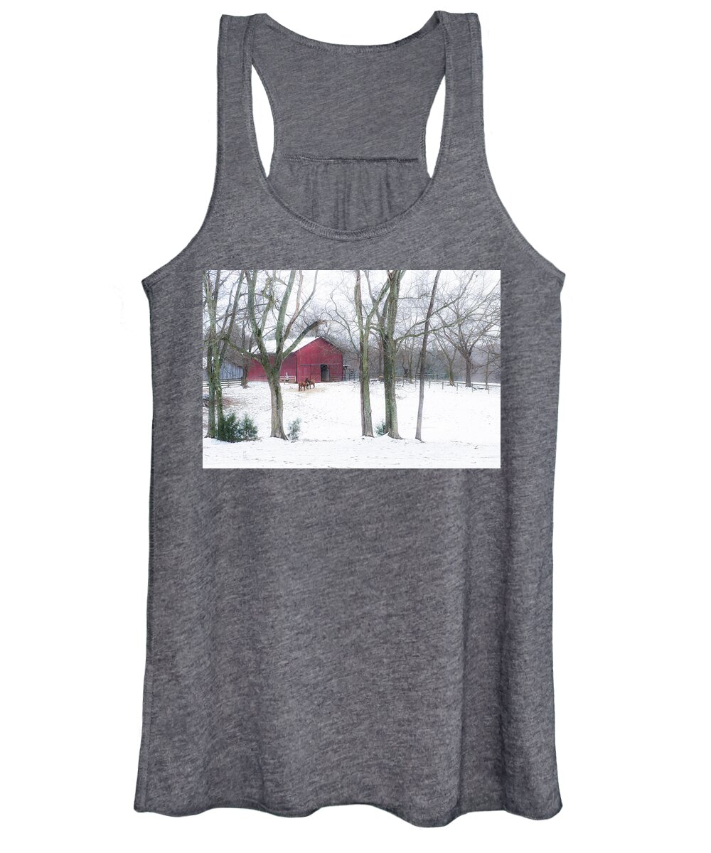 Old Barns Women's Tank Top featuring the photograph Red Barn at Cedarock by Cynthia Wolfe