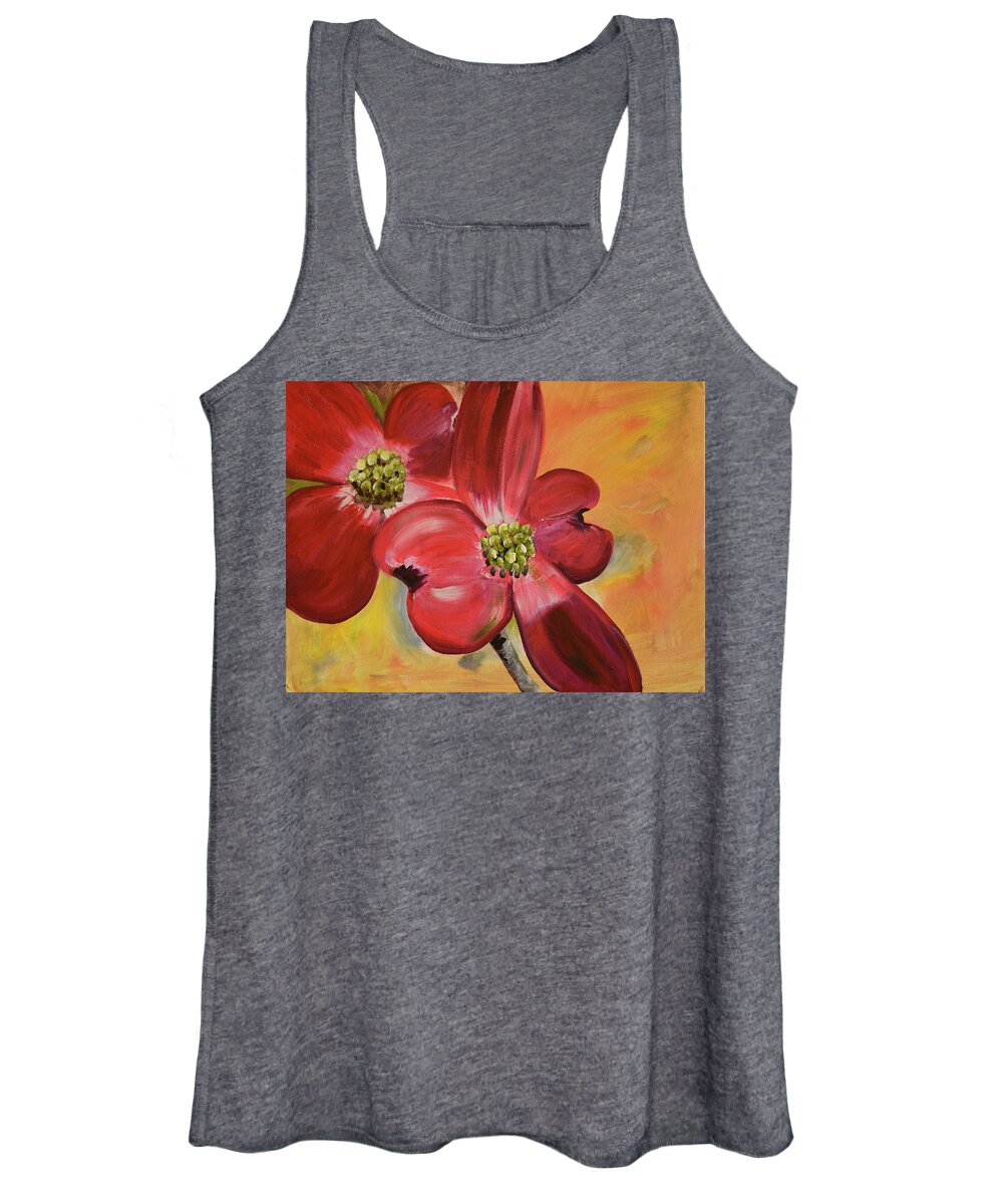 Cherokee Dogwood Women's Tank Top featuring the painting Red Dogwood - Canvas Wine Art by Jan Dappen
