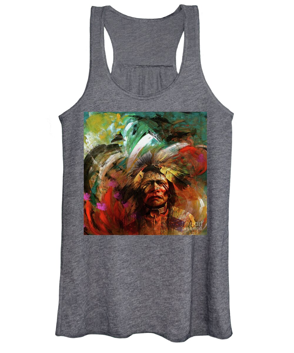 Native American Women's Tank Top featuring the painting Red Indians 02 by Gull G