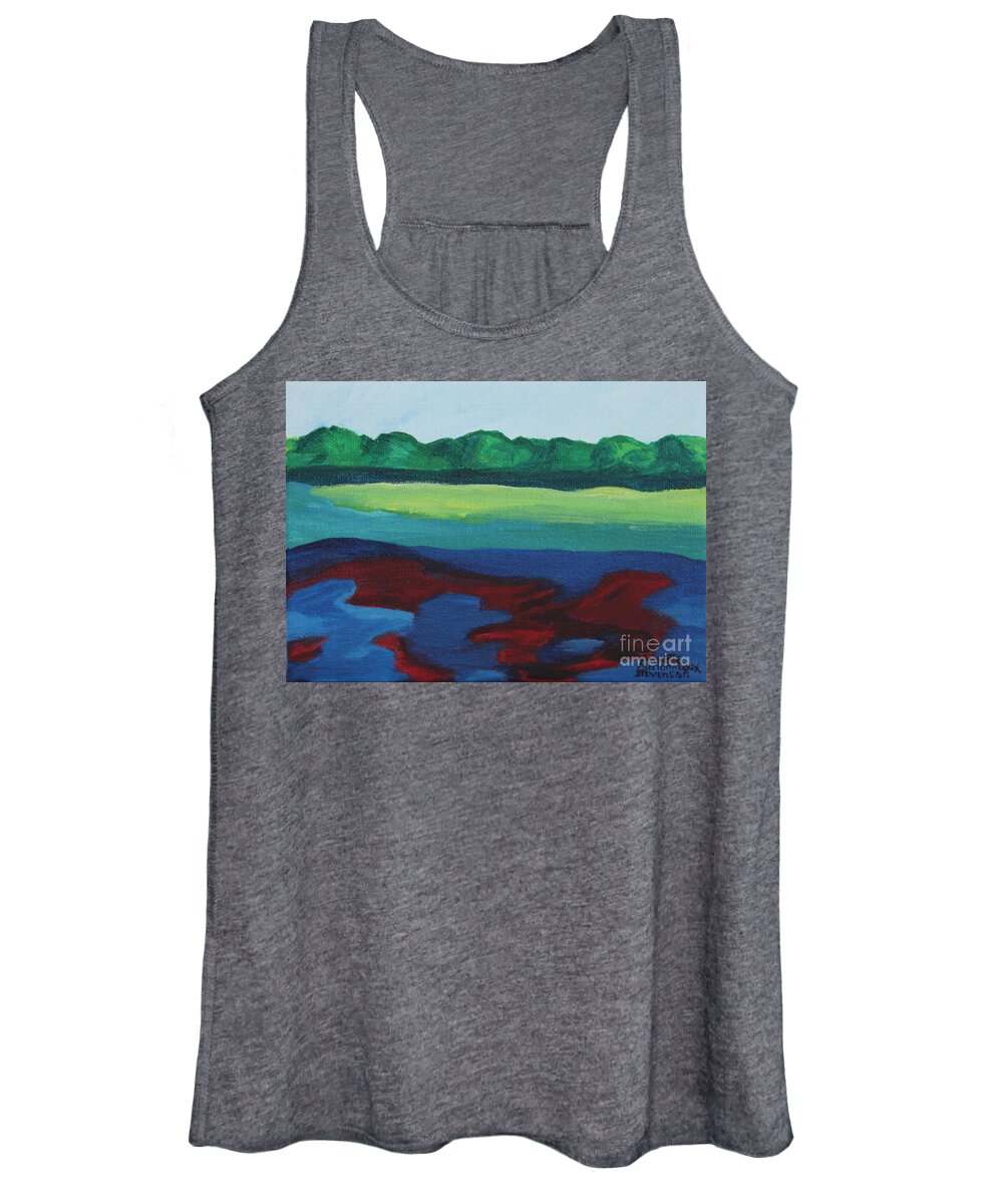 Lake Women's Tank Top featuring the painting Red Lake by Annette M Stevenson