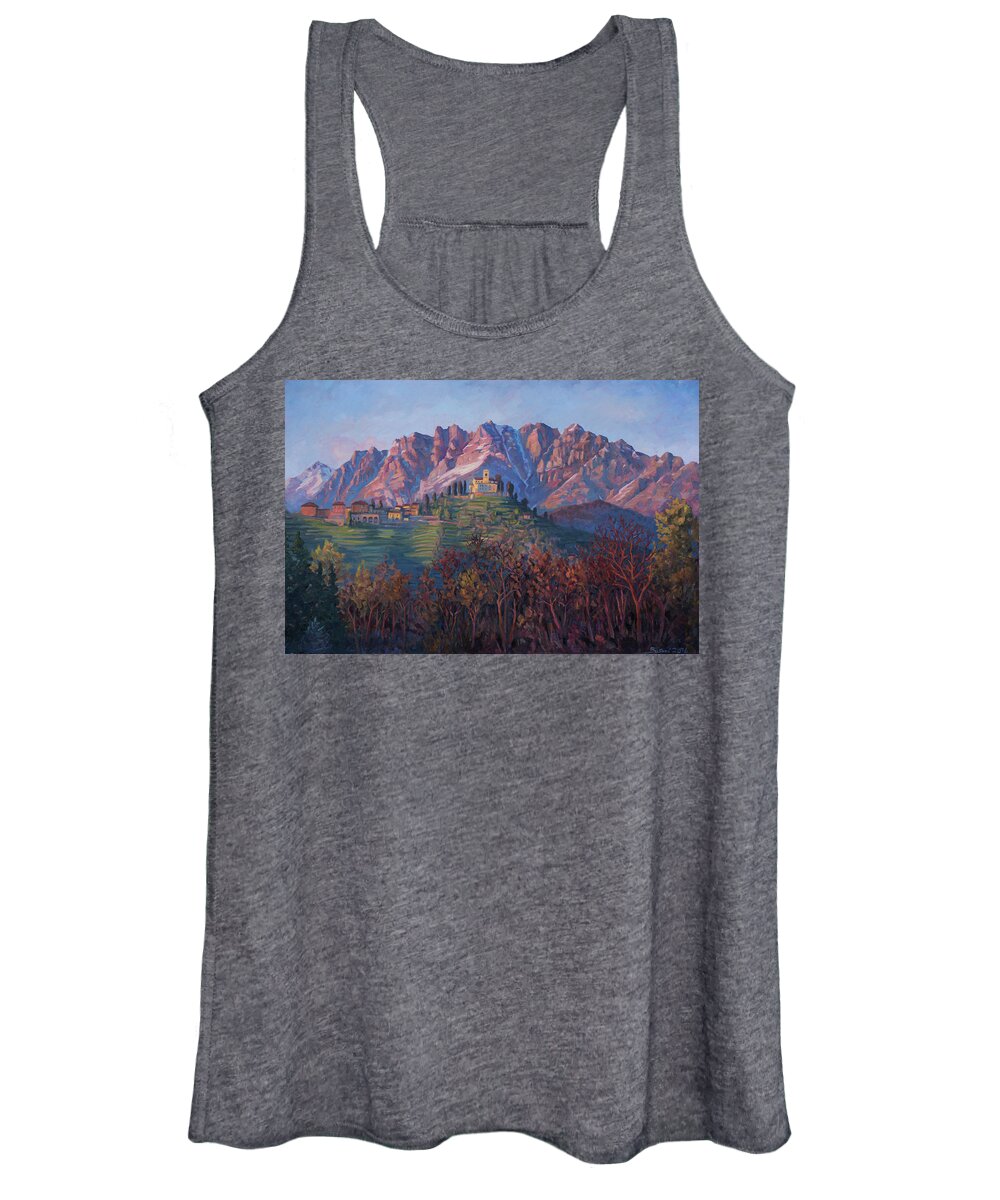 Mountain Women's Tank Top featuring the painting Red Resegone by Marco Busoni
