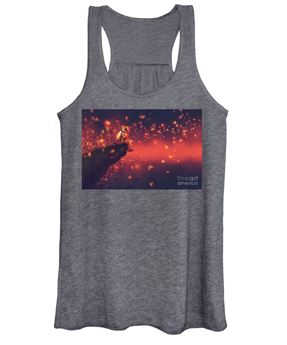 Acrylic Women's Tank Top featuring the painting Red planet by Tithi Luadthong