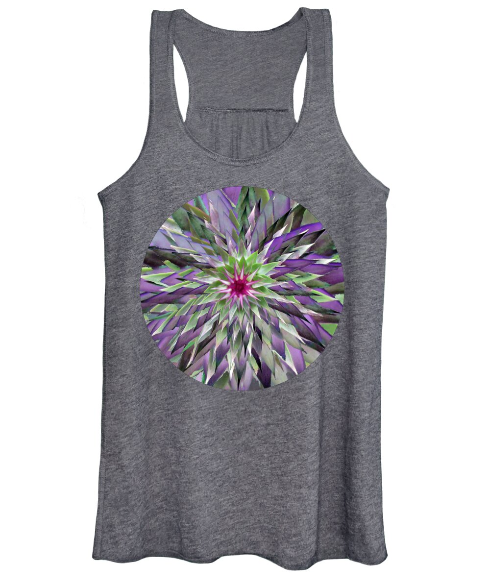 Surreal Faces Women's Tank Top featuring the digital art Red Star Thistle Kaleidoscope by Julia L Wright