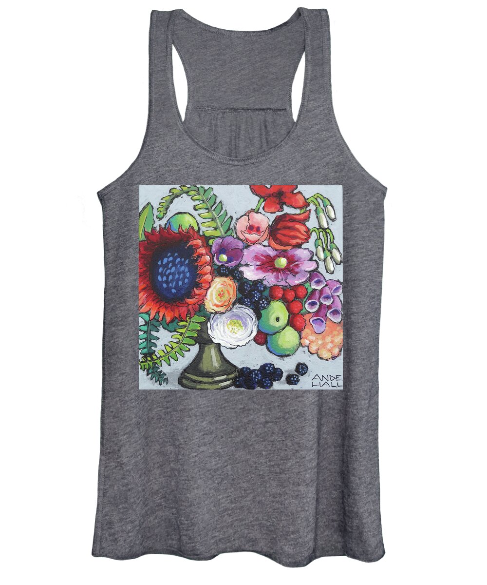 Red Sunflower Women's Tank Top featuring the painting Red Sunflower Party by Ande Hall