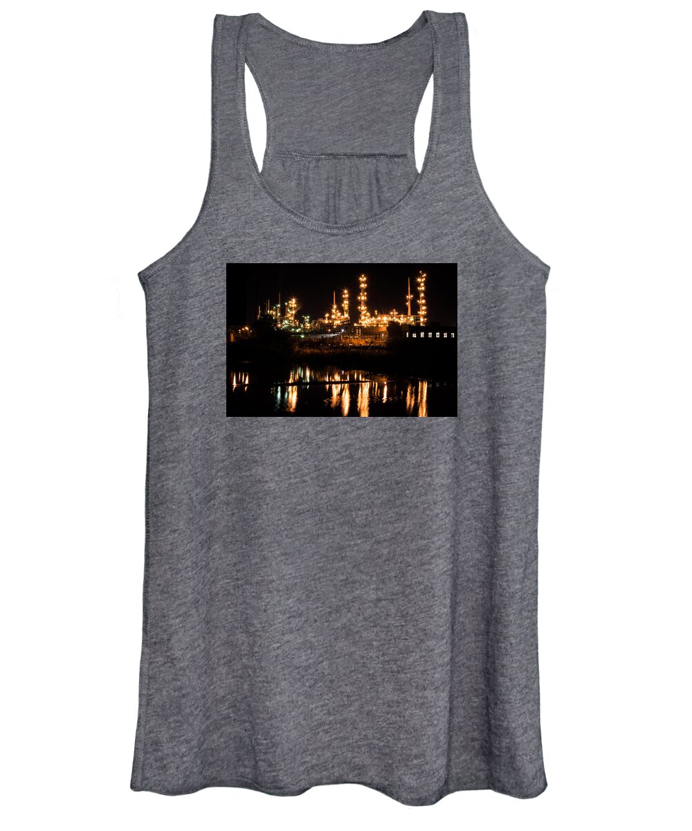 Refinery Women's Tank Top featuring the photograph Refinery At Night 1 by Stephen Holst