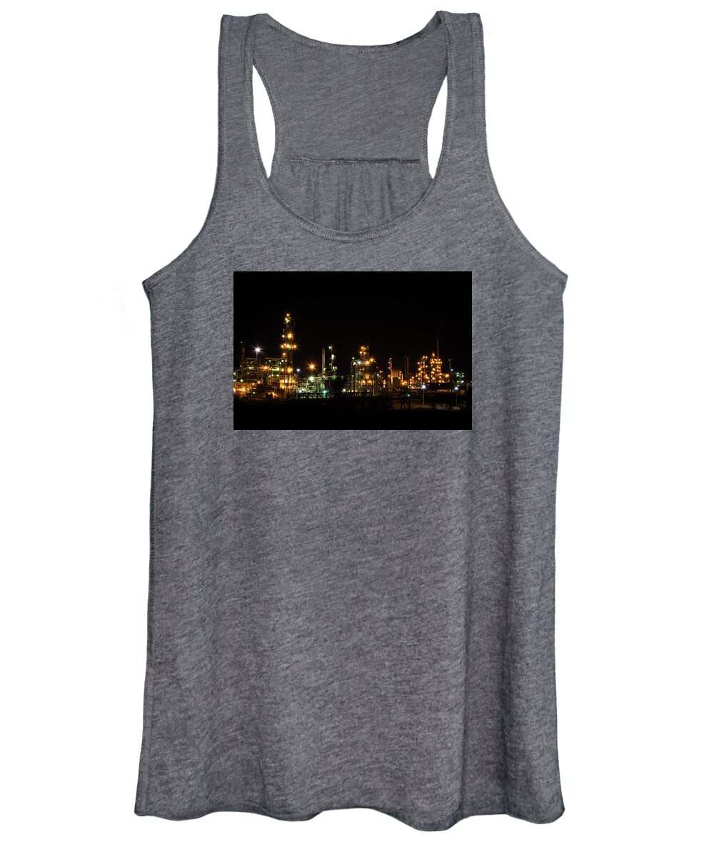 Refinery Women's Tank Top featuring the photograph Refinery At Night 2 by Stephen Holst