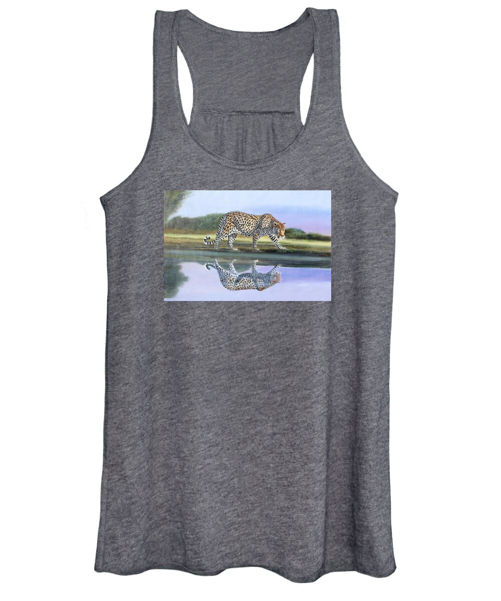 True African Art Women's Tank Top featuring the painting Reflection Stalk by Wycliffe Ndwiga
