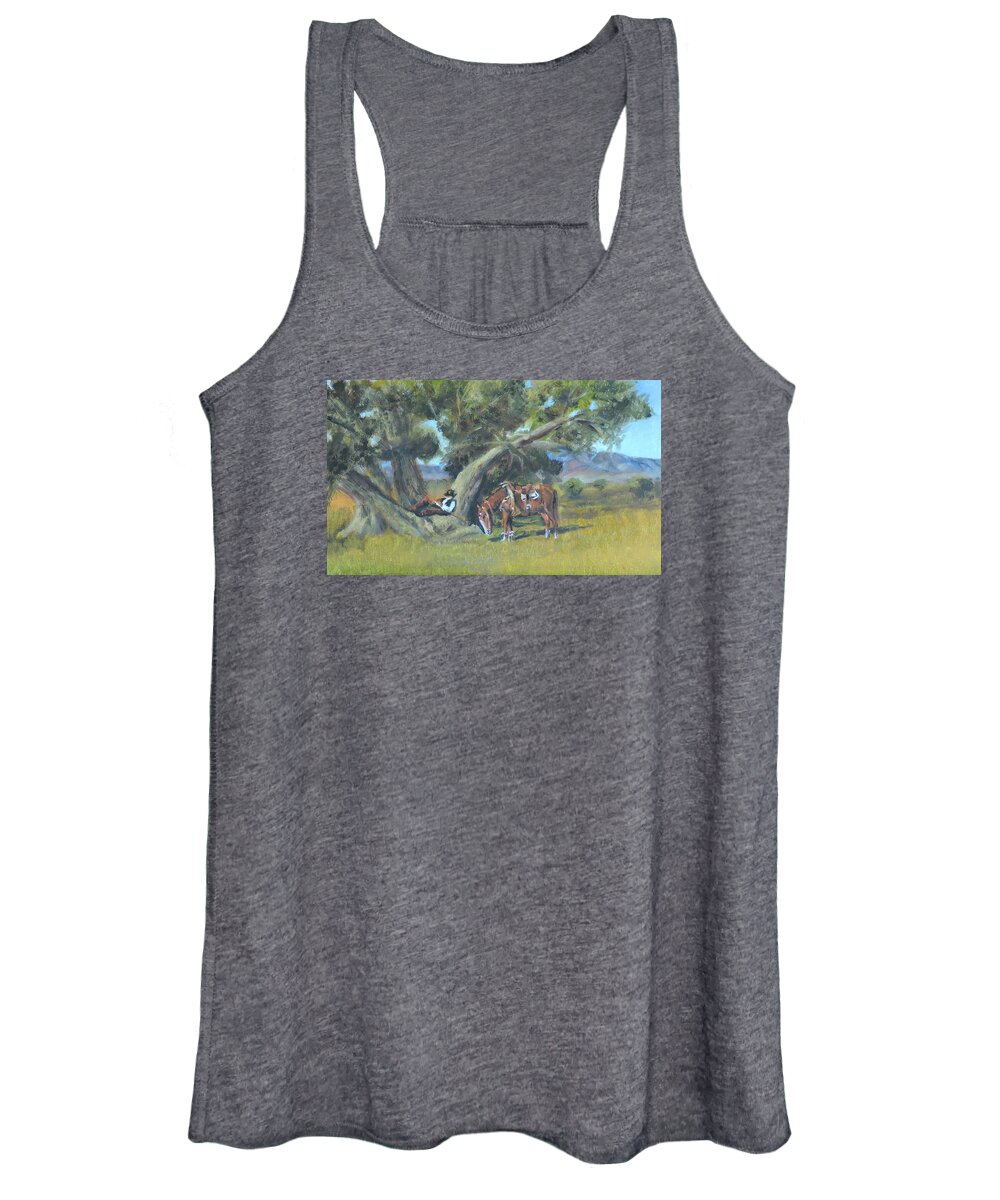 Luczay Women's Tank Top featuring the painting Resting Cowboy Painting A Study by Katalin Luczay