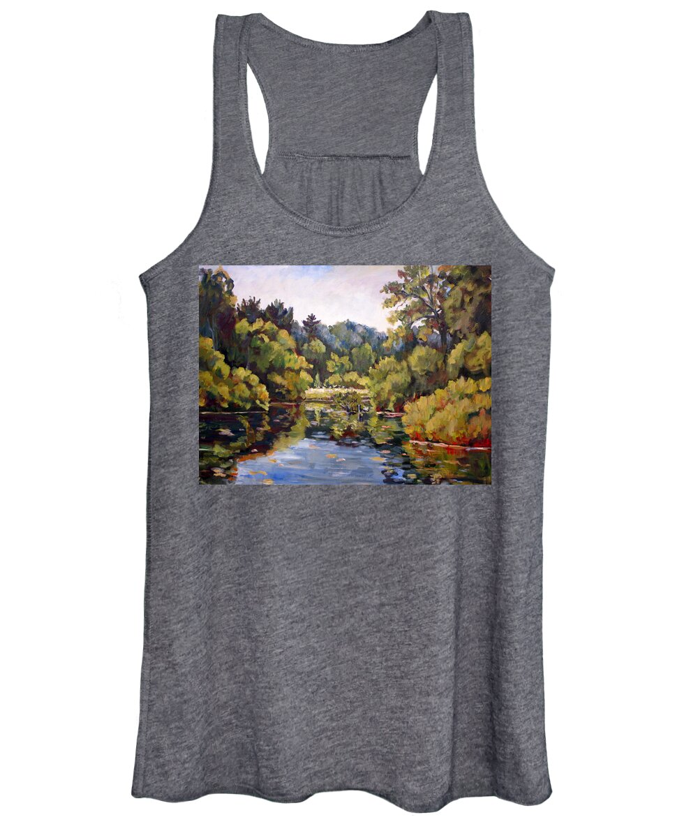 Ingrid Dohm Women's Tank Top featuring the painting Richard's Pond by Ingrid Dohm
