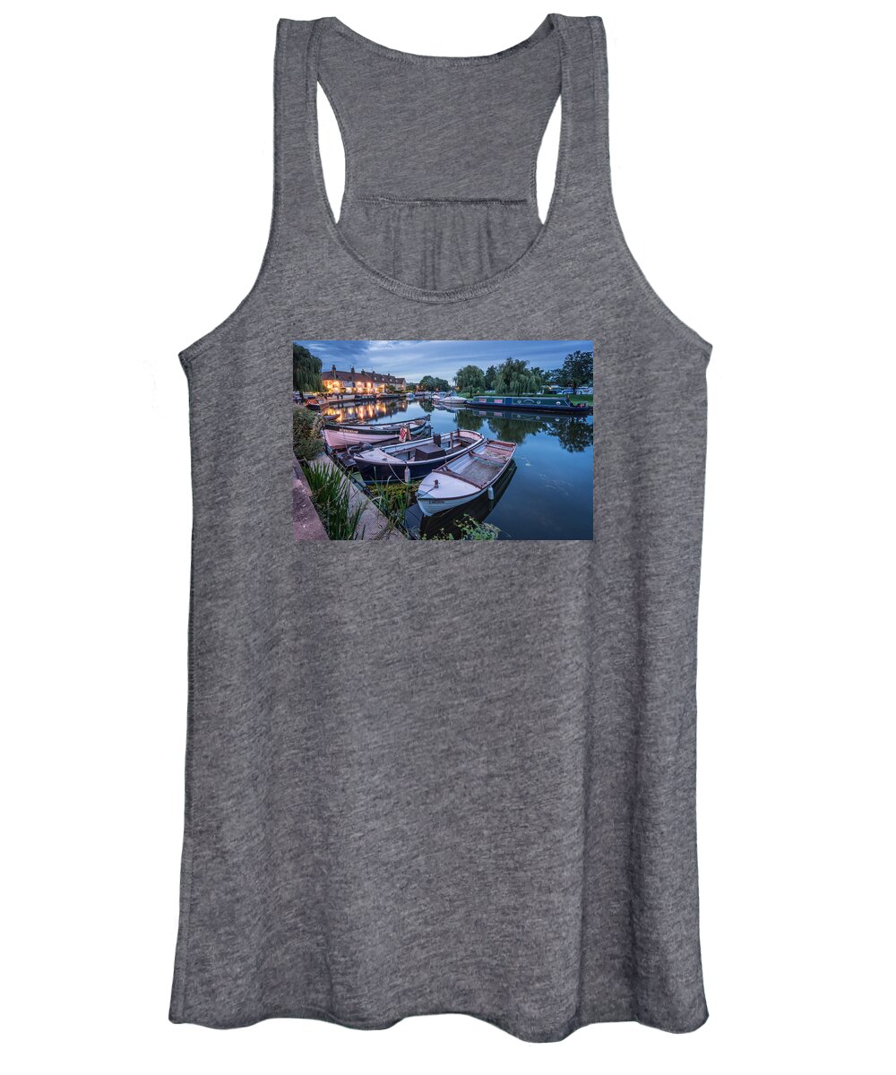 Barge Women's Tank Top featuring the photograph Riverside by night by James Billings