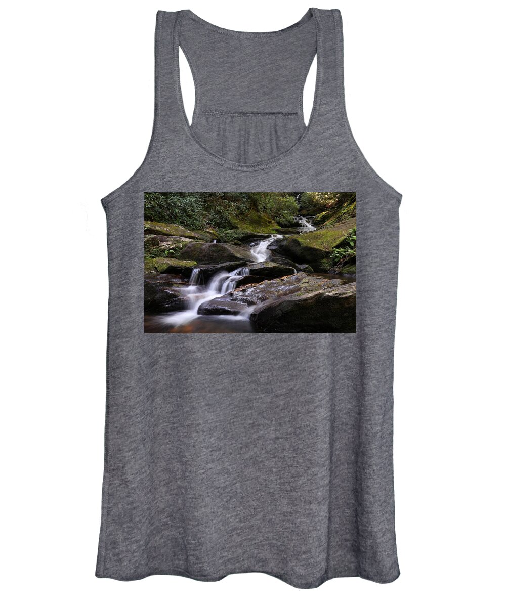Roaring Fork Falls Women's Tank Top featuring the photograph Roaring Fork Falls Pisgah National Forest Dry Spell by Carol Montoya