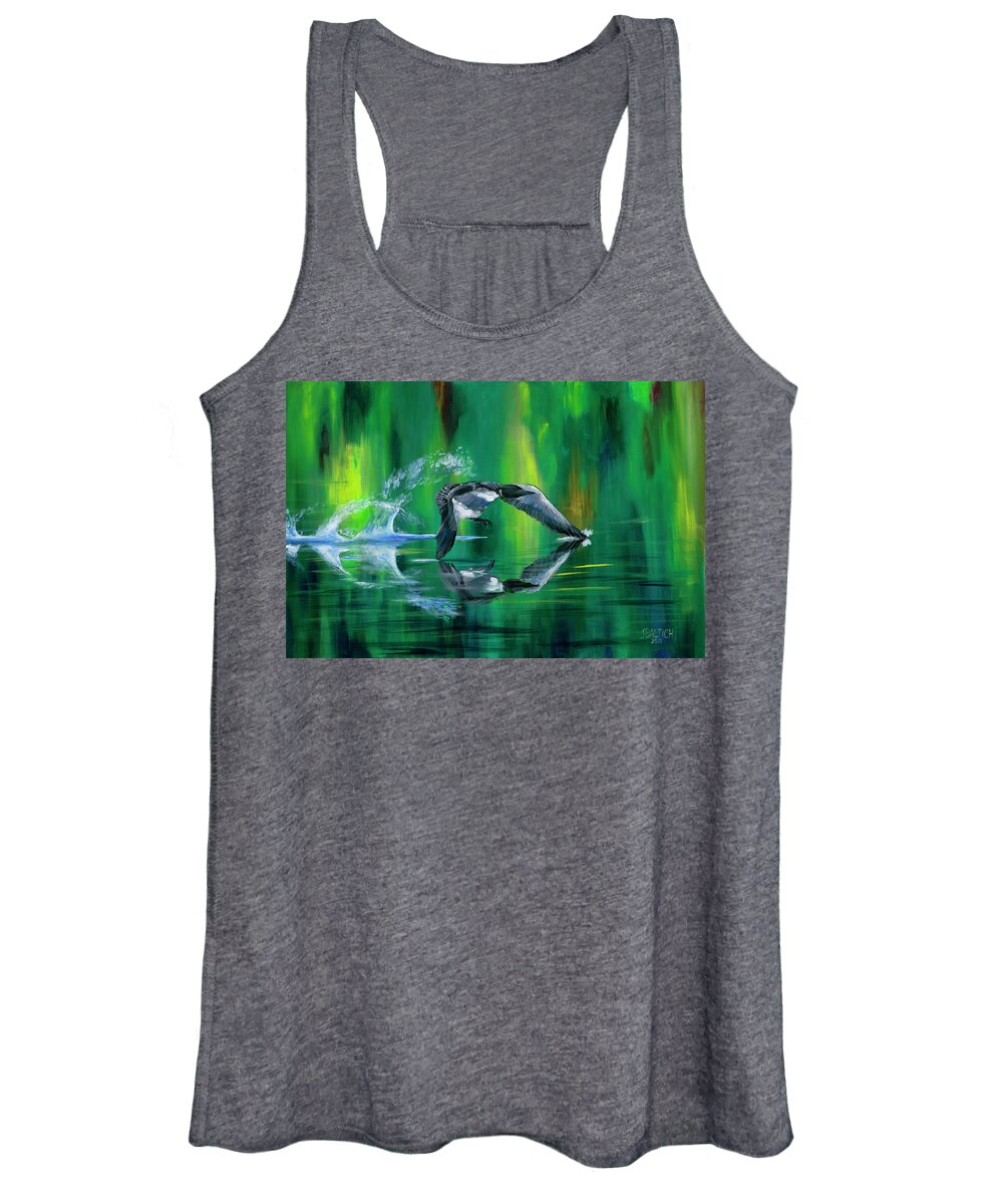 Loons Women's Tank Top featuring the painting Rocket Feathers by Joe Baltich