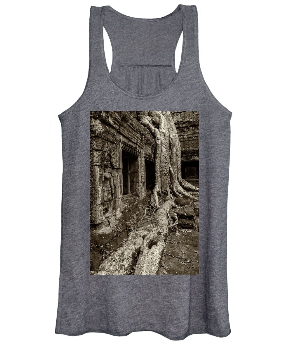 Angkor Women's Tank Top featuring the photograph Roots In Ruins 4, Ta Prohm, 2014 by Hitendra SINKAR