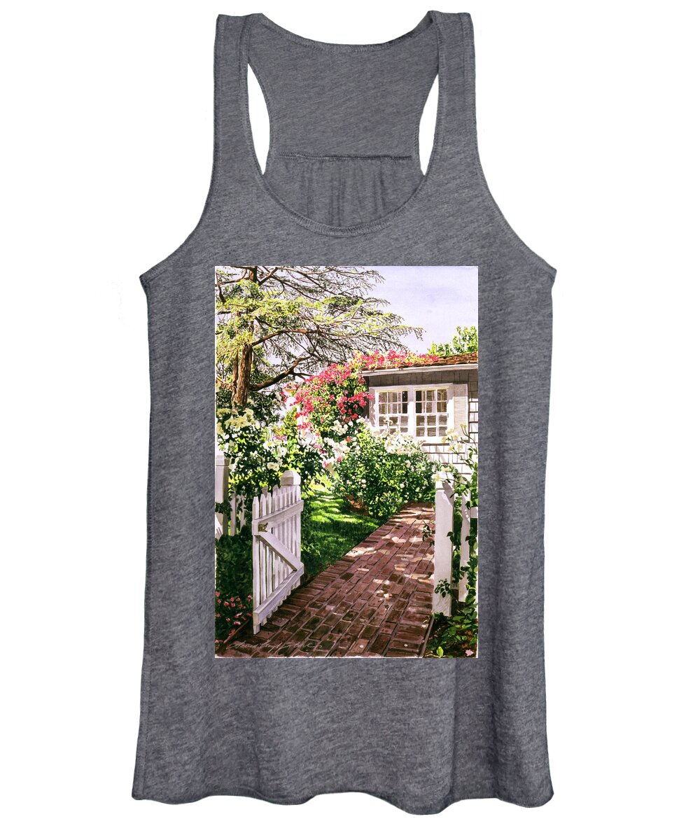 Gardens Women's Tank Top featuring the painting Rose Cottage Gate by David Lloyd Glover