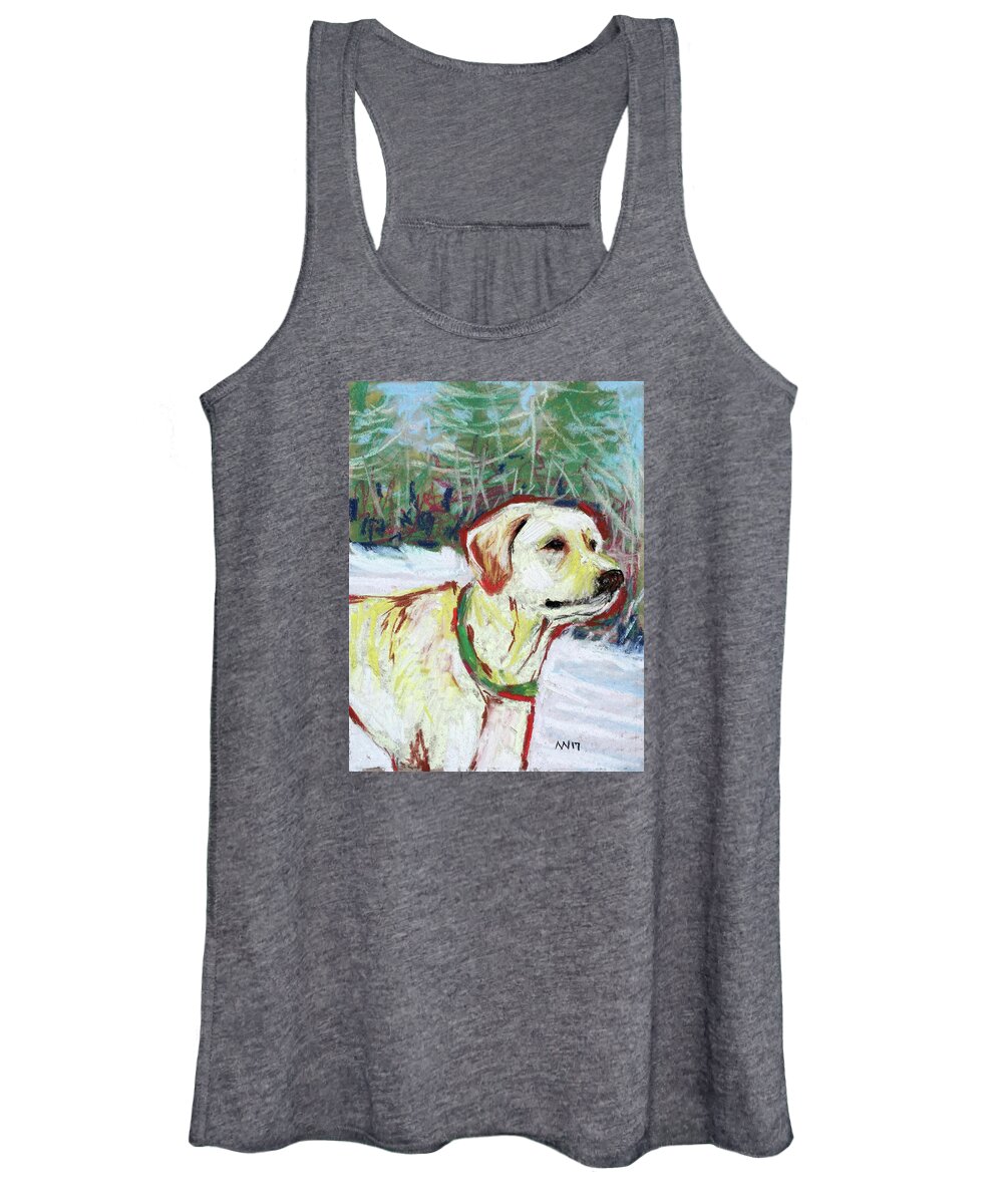 Yellow Lab Women's Tank Top featuring the pastel Rudy by AnneMarie Welsh