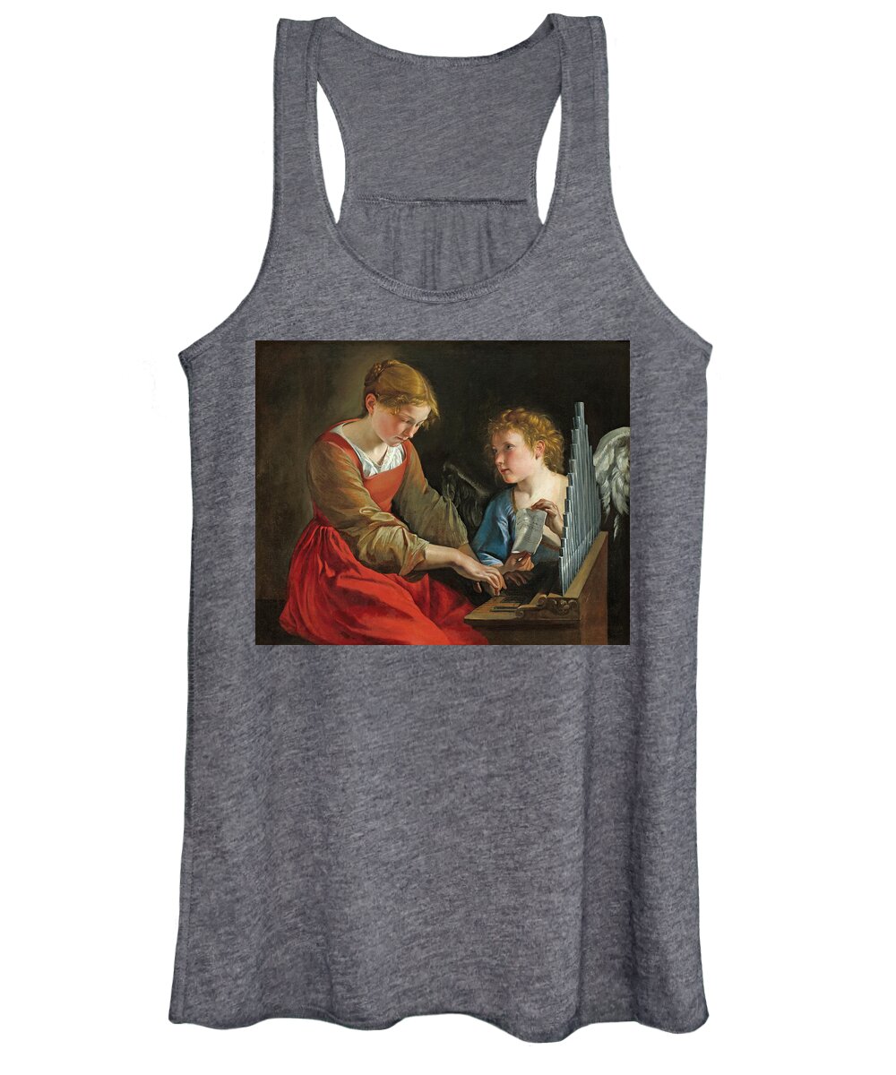 Orazio Gentileschi And Giovanni Lanfranco Women's Tank Top featuring the painting Saint Cecilia and an Angel by Orazio Gentileschi and Giovanni Lanfranco