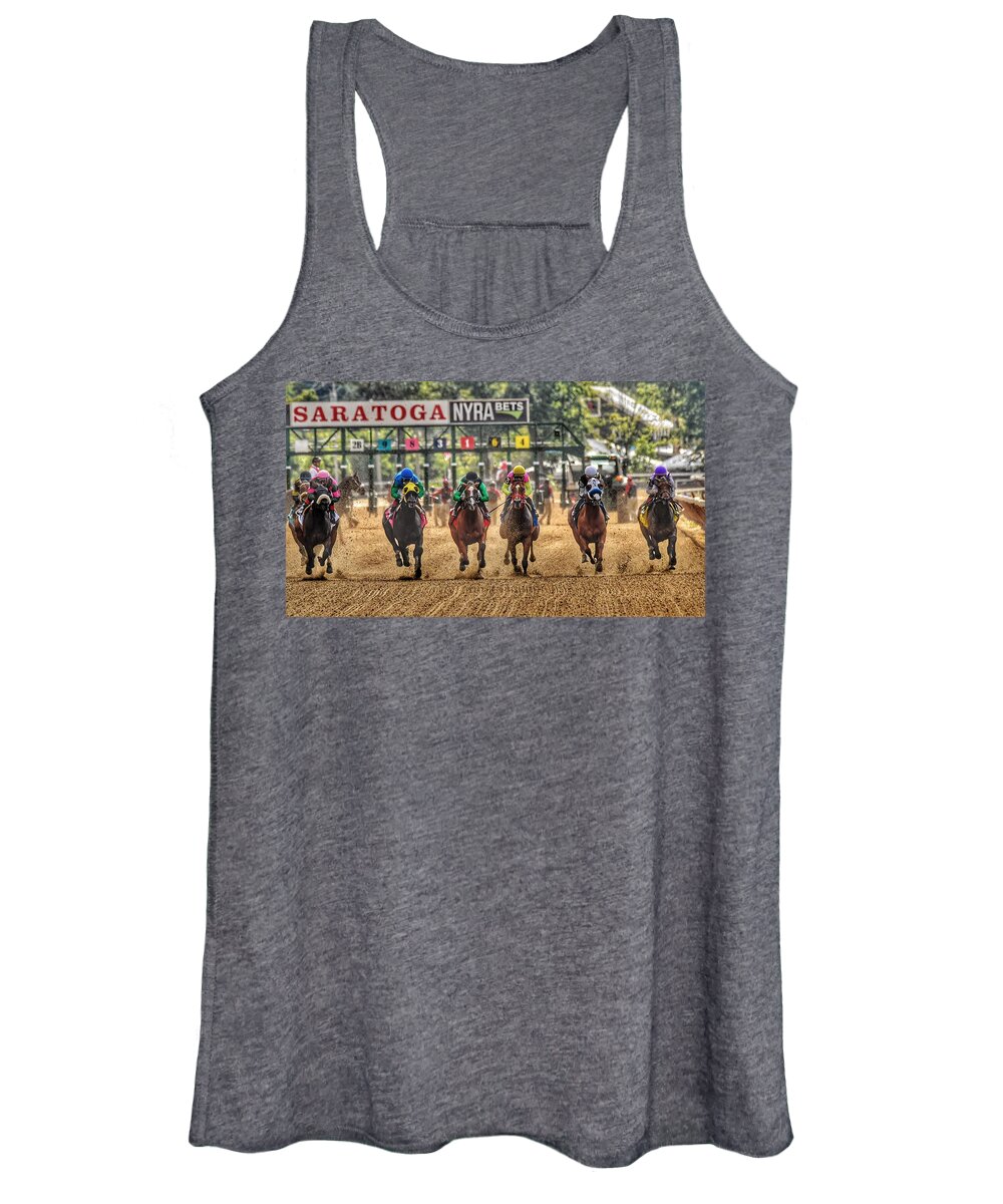 Race Horses Women's Tank Top featuring the photograph Saratoga by Jeffrey PERKINS