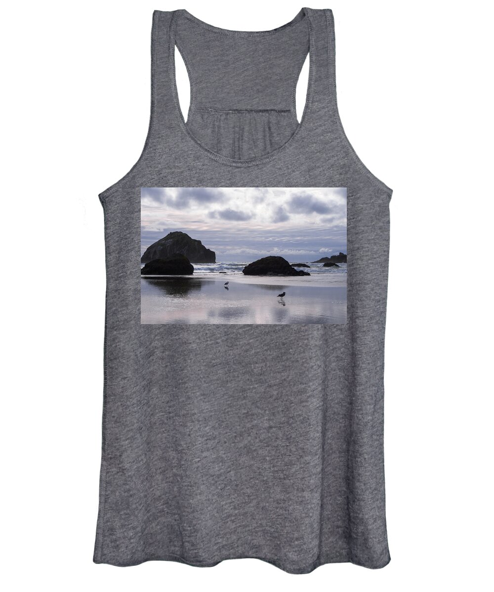 Beach Women's Tank Top featuring the photograph Seagull Reflections by Steven Clark