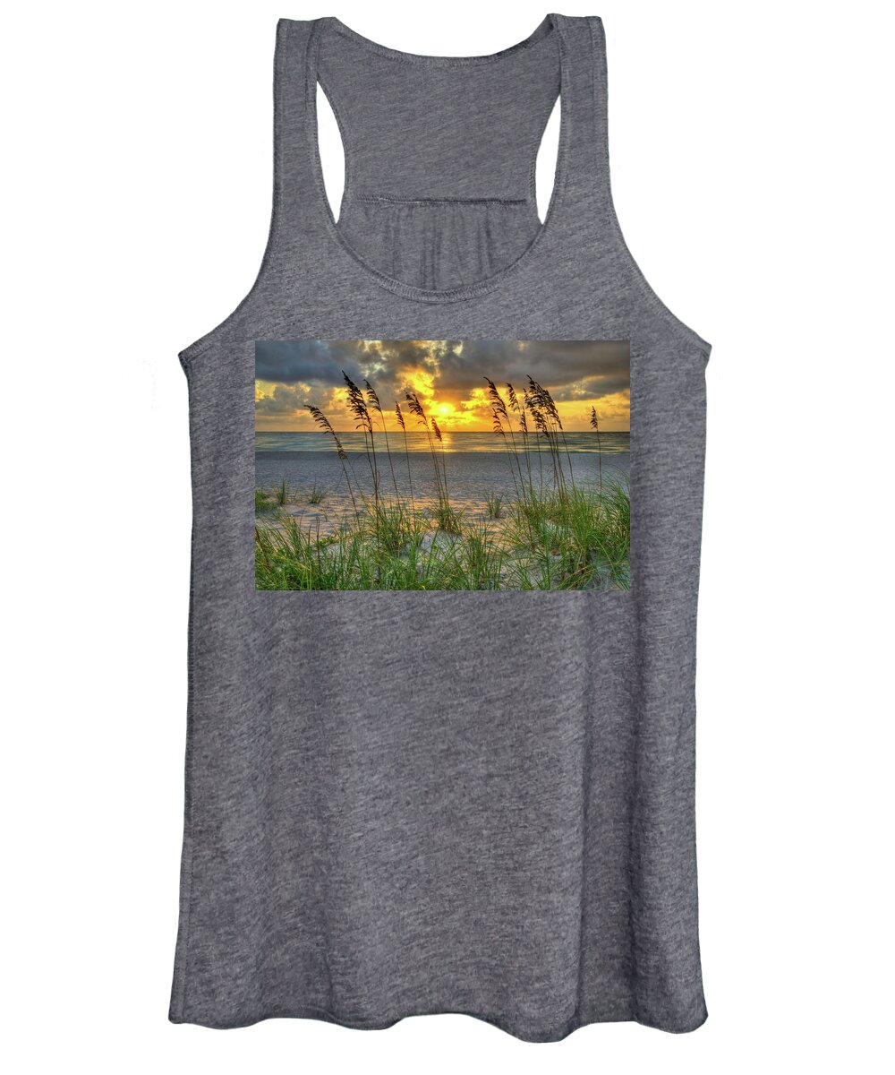 Seaoats Women's Tank Top featuring the photograph Seaoats Sunrise at Beach by Kim Seng