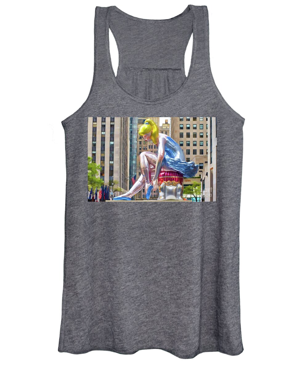 Seated-ballerina Women's Tank Top featuring the painting Seated Ballerina at Rockefeller Center 1 by Jeelan Clark