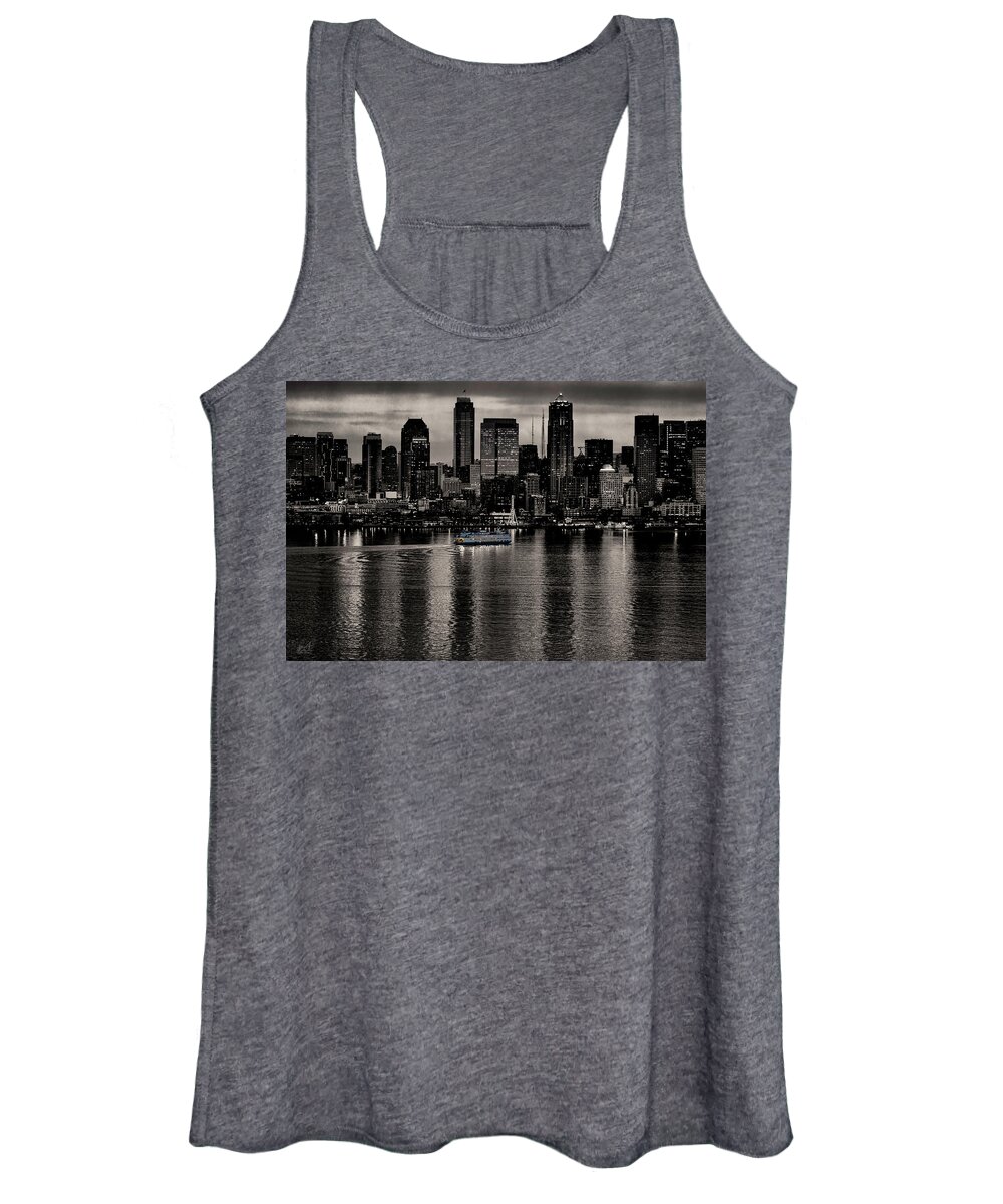 Cityscape Women's Tank Top featuring the photograph Seattle in Black and White by Thomas Ashcraft