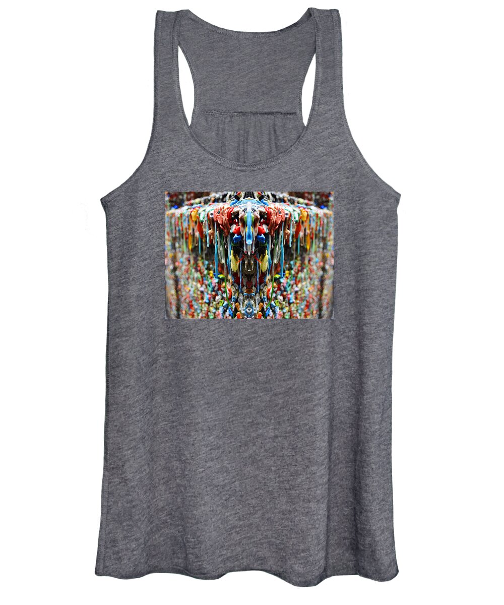 Gum Women's Tank Top featuring the digital art Seattle Post Alley Gum Wall Reflection by Pelo Blanco Photo
