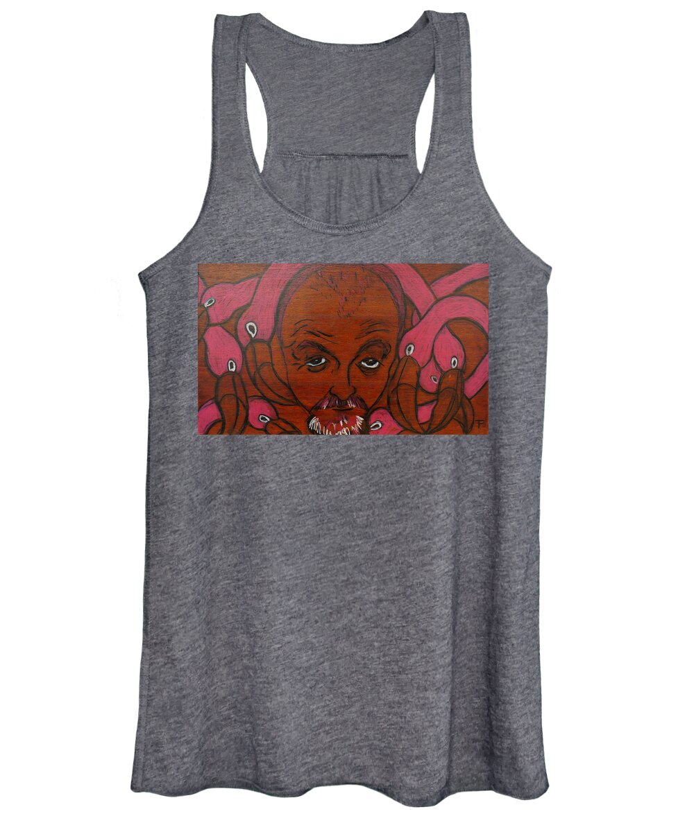 Painting Women's Tank Top featuring the painting Self Portrait With Flamingos by Todd Peterson