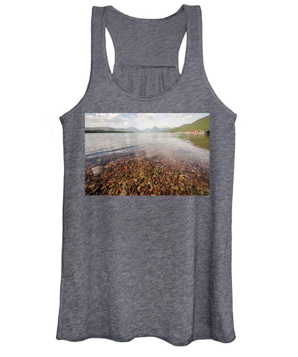 Glacier Women's Tank Top featuring the photograph Setting Sun on Lake McDonald by Margaret Pitcher