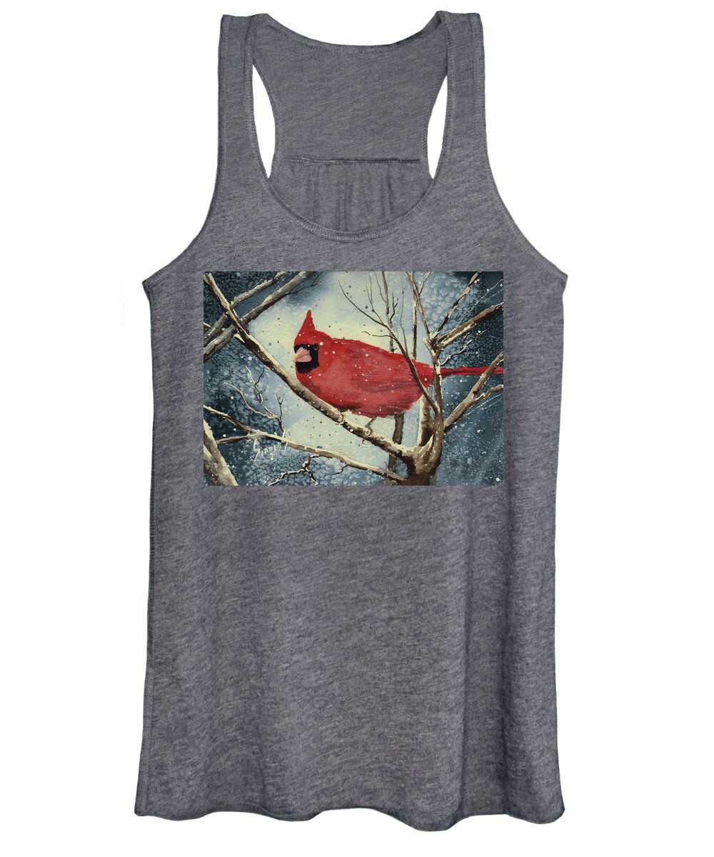Cardinal Women's Tank Top featuring the painting Shelly's Cardinal by Sam Sidders